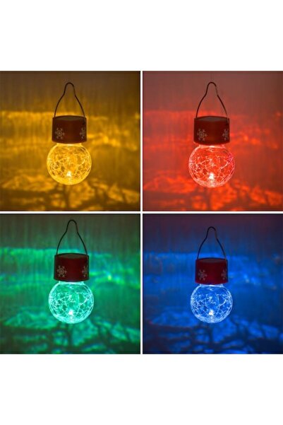 SHOPIENS Solar Christmas hanging lantern - transparent globe with red snowflakes, RGB, 14 cm