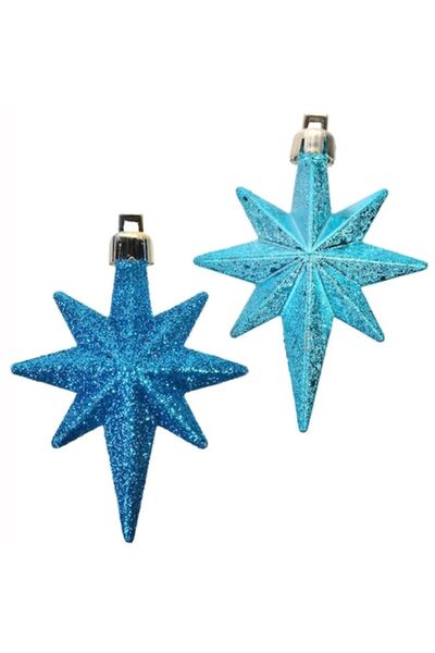 offlimits Set de 16 globuri de Crăciun cu steluțe turcoaz, DecorCasa, 9 cm