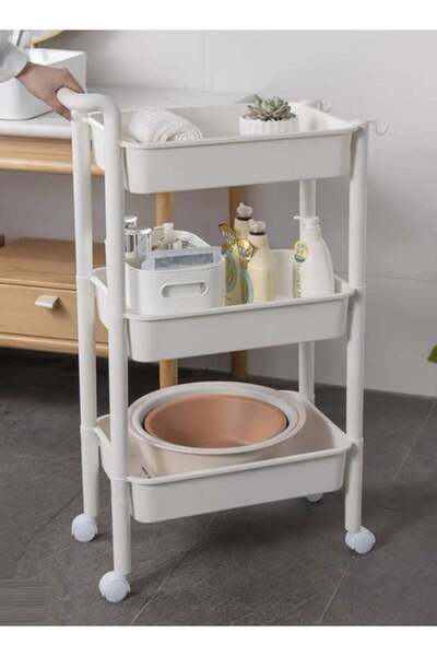 Concept Home منظم عربة متعدد الأغراض بثلاث طبقات مع رفوف متحركة باللون الأبيض