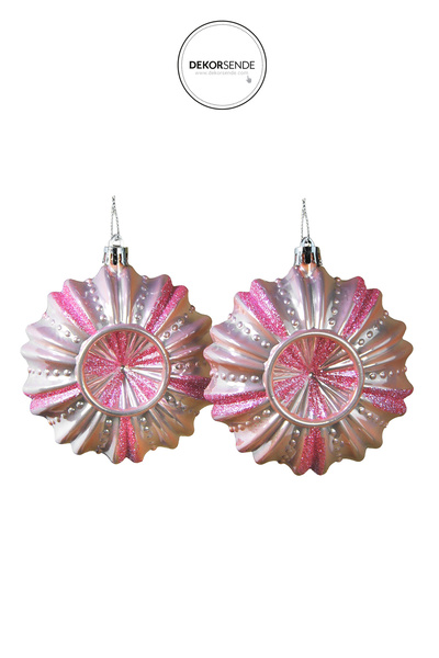 Dekorsende New Year's Ornament Luxury Shiny Ball Set of 2 Pink 10 cm