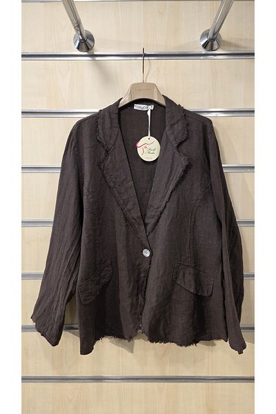 Park Moda Italian Linen Jacket with Fringe Detail