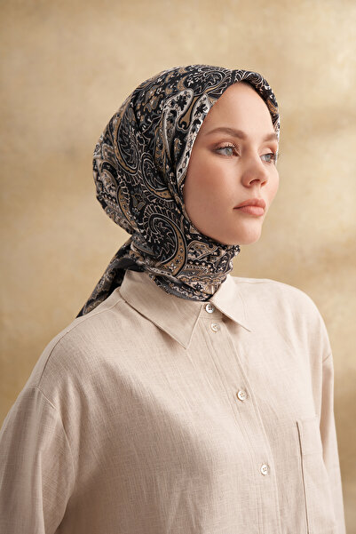 ARMANDA Floş Viscosa Bahia Pattern Scarf - Black - Beige