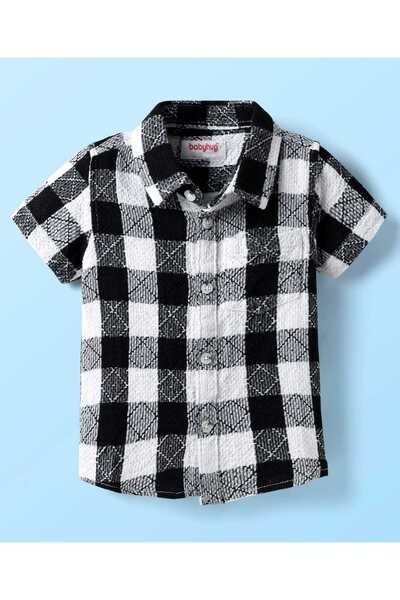 Babyhug Cotton Woven Half Sleeves Checks Shirt - Black & White