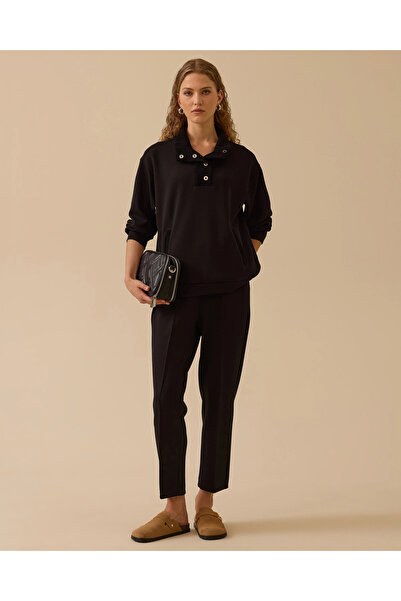 SEÇİL Velvet Collar Sweatshirt with Pockets