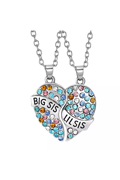 OEM Set 2 lantisoare cu pandantiv inima big, lil sis multicolor