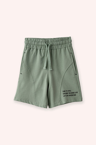Panço Erkek Çocuk Yazı Detaylı Yeşil Şort