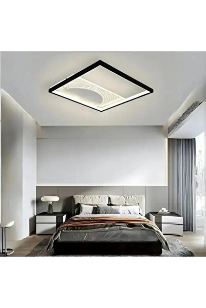 LED CONCEPT Lustra LED cu 3 tipuri de lumina si telecomanda, neagra cu alb, p...