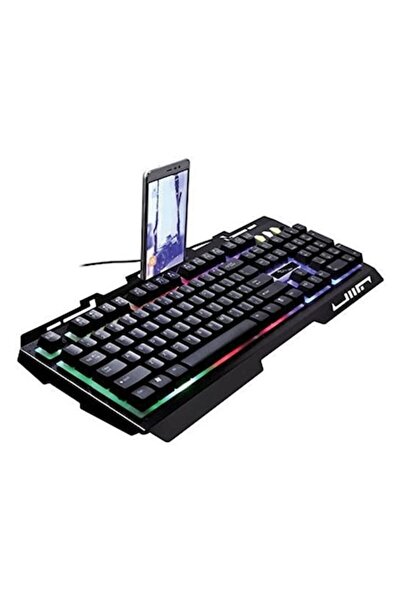 i-JMB Tastatură de gaming cu suport pentru telefon și cadru metalic, lumini L...