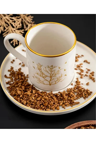 aydev home collection 6 Person 12 Piece Tree of Life Gold Coffee Cup Set Porcelain Cup Set