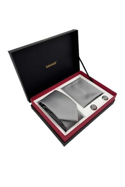 Brianze Gray Tie, Handkerchief and Cufflink Boxed Set