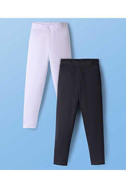 Pine kids بنطال ضيق من القطن المحبوك بطول كامل، بلون واحد، عبوة من قطعتين - أ...