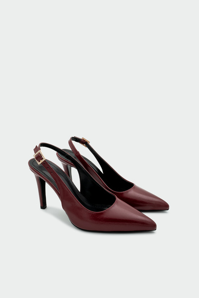 LAMİNTA Teepy Burgundy Belt Detail Pointed Toe Women's Heeled Shoes