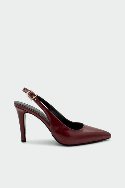 LAMİNTA Teepy Burgundy Belt Detail Pointed Toe Women's Heeled Shoes