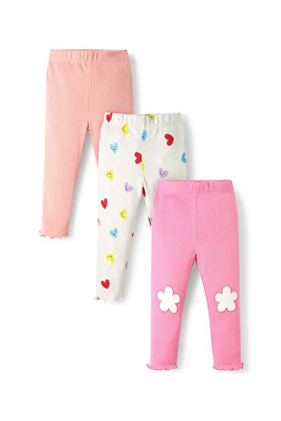 Bonfino Rib Fabric Full Length Leggings with Heart & Floral Print (Pack of 3)...