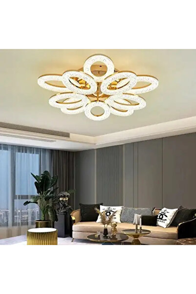 LED CONCEPT LED chandelier with 3 types of light and remote control, gold, oval, 200W, dimmable, 60x60x10cm