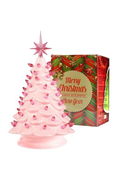 OEM Ceramic Christmas Tree Decoration 33 cm, Pink, Battery Operated
