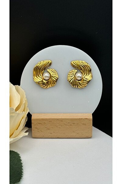 Çelik Pearl Design Plate Earrings