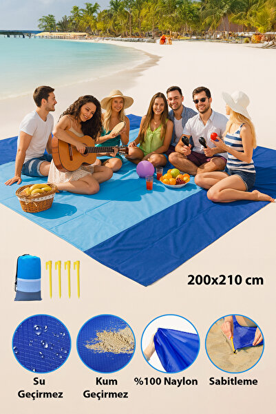 DEMPOWER Su ve Kum Geçirmez, Sabitlenebilir, Portatif Plaj Piknik Örtüsü
