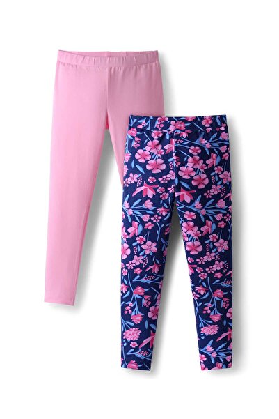 Pine kids بنطال ضيق من القطن المحبوك بطول كامل بطبعة زهور، عبوة من قطعتين - ب...
