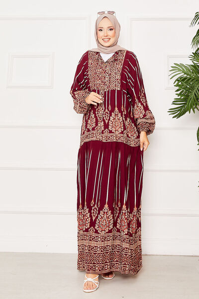 EBRUTESETTÜR Authentic Pattern Half Button Viscose Dress