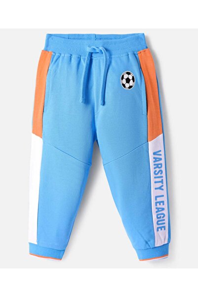 Babyhug بنطال استرخاء كامل الطول من القطن بتصميم مقطوع ومخيط مع طباعة نصية - ...