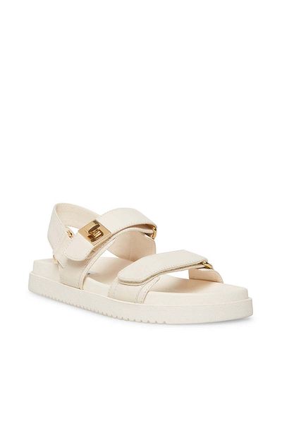 Steve Madden Womens Mona Bone Leather Flat Sandals