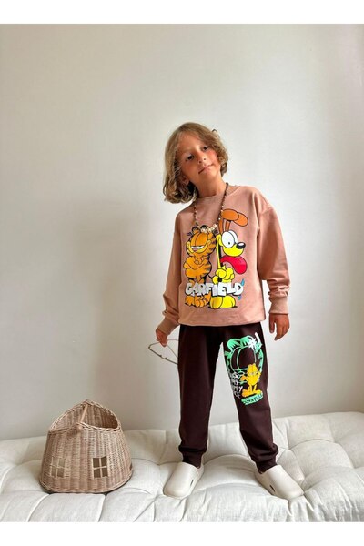 Patriko Boy's Garfi̇eld & Odi̇e Printed New Season 2 Thread Sweatshirt Tracksuit Bottom Top Set