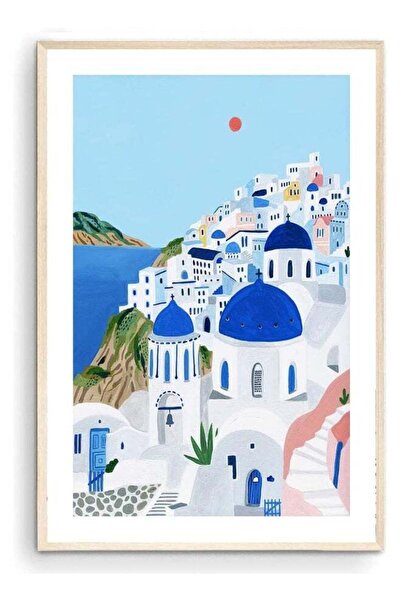 Emoda home Trove طبعة فنية من سانتوريني، اليونان، لوحة جدارية من سانتوريني، ط...