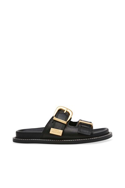 Steve Madden Womens Arch Black Action Leather Flat Sandals