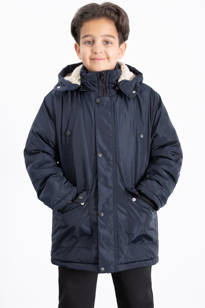 Cansın Mini Μπλε ναυτικό αφαιρούμενο παλτό με γούνινη επένδυση για αγόρια Basic 21436