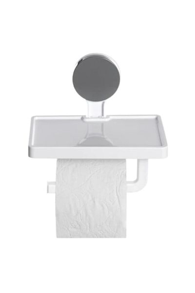 FOXMAG24 Toilet Paper Holder with Shelf for Phone/Accessories, Suction Cup Mount, Plastic, White