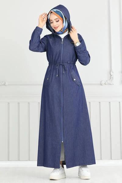 PALMİYE GİYİM Kadın Fermuarlı Bağlama Detaylı Kot Ferace