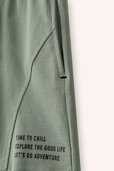 Panço Erkek Çocuk Yazı Detaylı Yeşil Şort