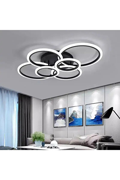 LED CONCEPT LED chandelier with 3 types of light and remote control, black, round, 81W, dimmable, 80x60x17cm