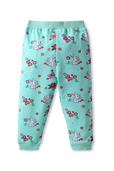 Babyhug Cotton Knit Full Length Lounge Pant with Rabbit Print - Sea Green