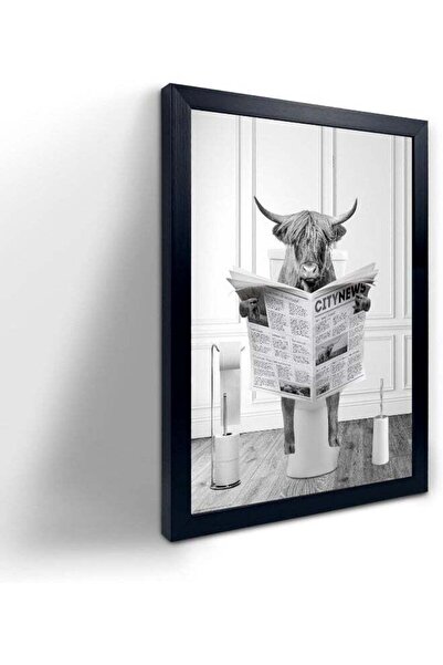 Emoda home Trove ديكور حمام بإطار أسود - لوحة جدارية مضحكة لبقرة المرتفعات في...