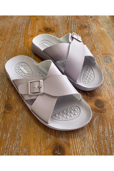 GEZER Summer Women's Comfortable Sole Faux Leather Double Buckle Adjustable Daily Slippers