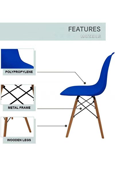 Taimi 3-Piece Dining Set, Modern Round Dining Table 80cm with 2 Blue Plastic Chairs and Wooden Legs