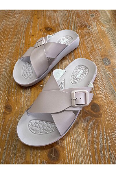 GEZER Summer Women's Comfortable Sole Faux Leather Double Buckle Adjustable Daily Slippers