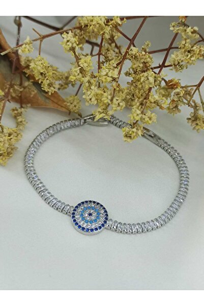 Simge Gümüş Baguette Stone Evil Eye Beaded Bracelet