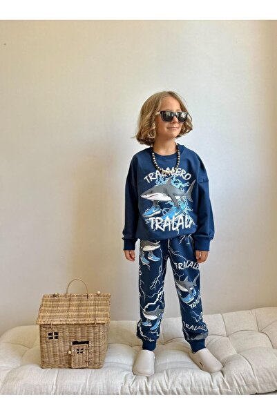 Patriko Boy's Tralalero Tralala Printed New Season Bottom Top Sweatshirt Tracksuit Set