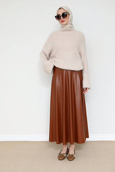 moda auram Deri Kloş Etek