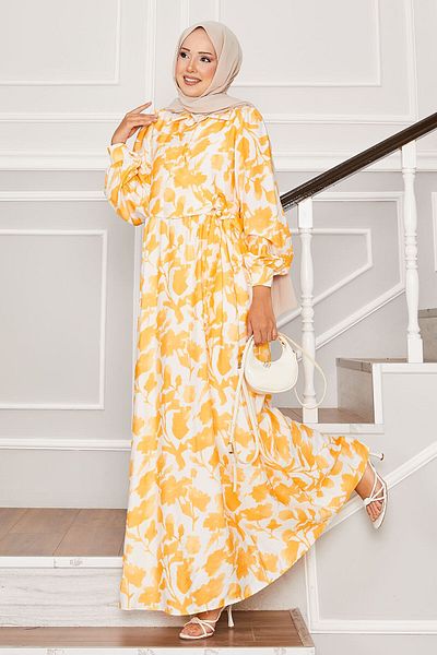 EBRUTESETTÜR Shirt Collar Side Tie Floral Dress