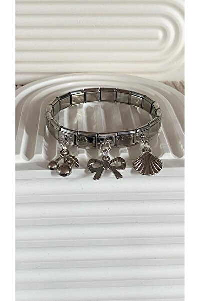 bijoux uniques kiraz&kurdele&deniz kabuğu özel seri çelik italyan charm bileklik