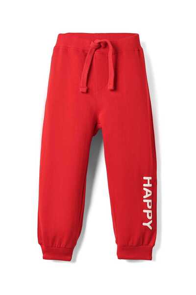 Babyhug Cotton Terry Knit Full Length Lounge Pants With Text Print - Red