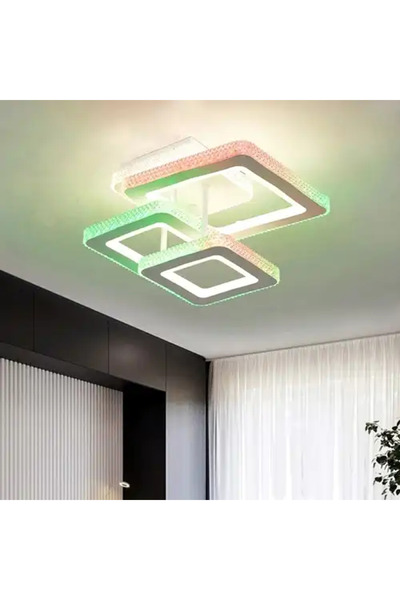 LED CONCEPT LED chandelier with 3 types of light + RGB and remote control, white, square, 88W, dimmable, 40x30x15cm