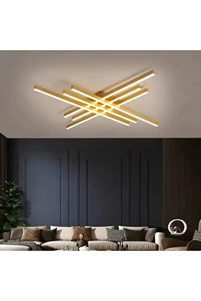 LED CONCEPT Lustra LED cu 3 tipuri de lumina si telecomanda, aurie, asimetrica, 146W, dimabila, 120x120x11cm