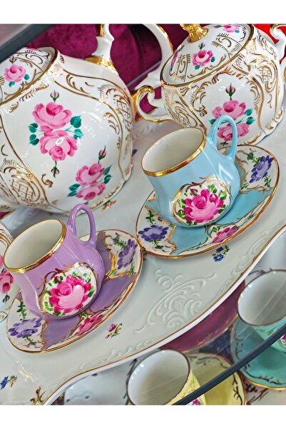 manushum El Boyama Porselen 2li Set Osmanlı Saray Kahve Fincan Takımı