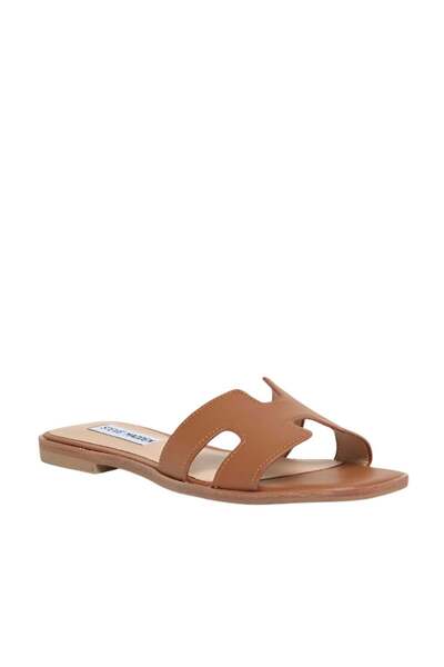 Steve Madden Womens Hadyn Cognac Leather Flat Sandals