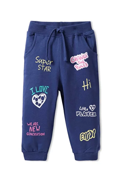 Babyhug Terry Knit Lounge Pants with Text Print - Navy Blue